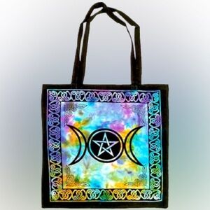 Triple Moon Pentacle Tote Bag in tie dye